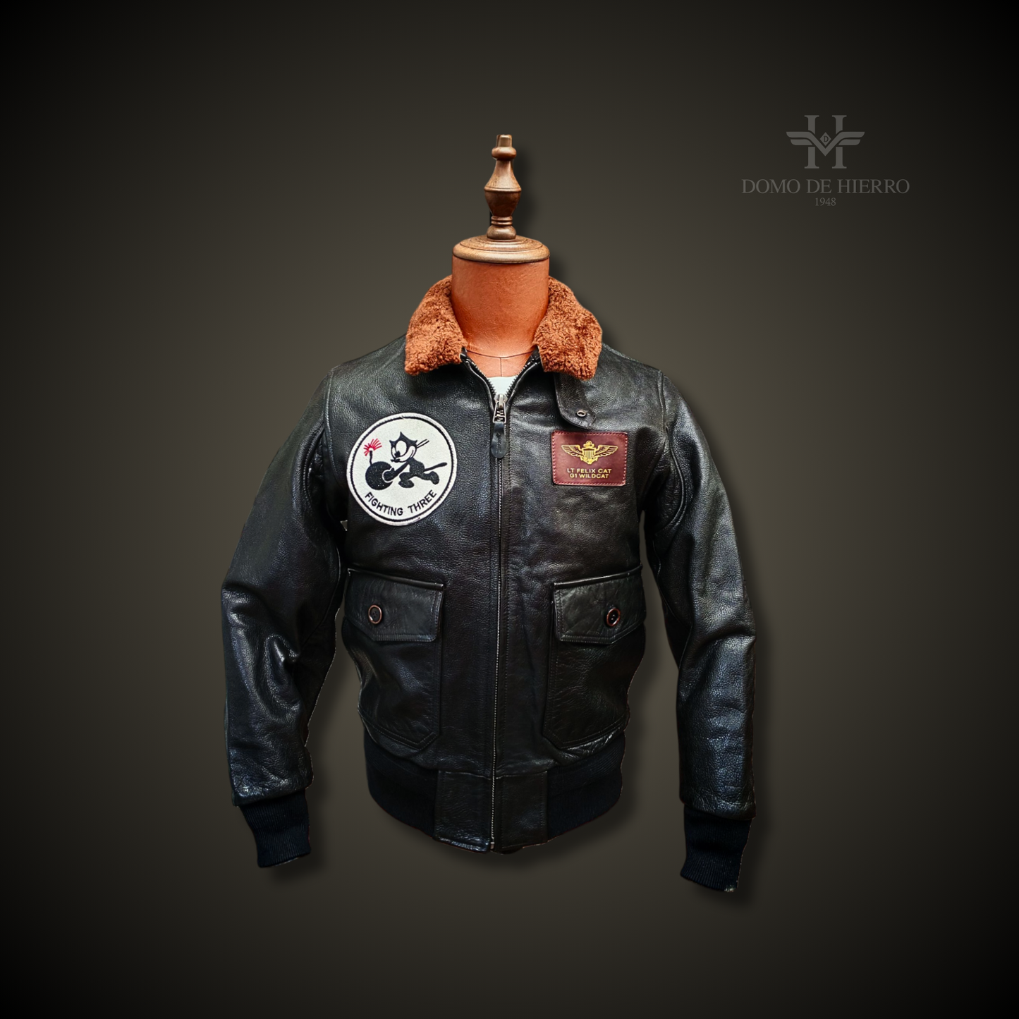 CHAQUETA DE CUERO PILOTO "WILDCAT BLACK"
