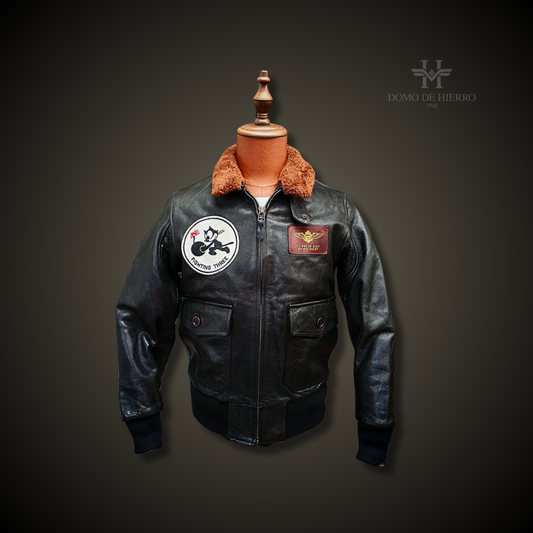 CHAQUETA DE CUERO PILOTO "WILDCAT BLACK"