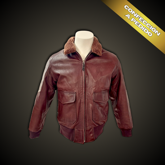CHAQUETA DE CUERO PILOTO "G1 ESENCIAL MARRÓN VINTAGE"