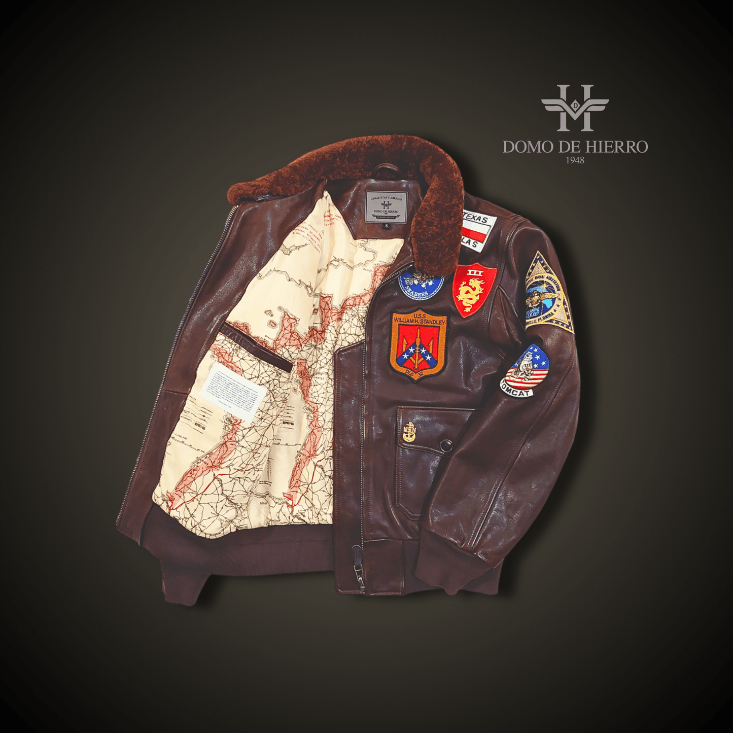 CHAQUETA TOPGUN CUERO VACUNO "MAVERICK MARRÓN VINTAGE" - DomodeHierro1948